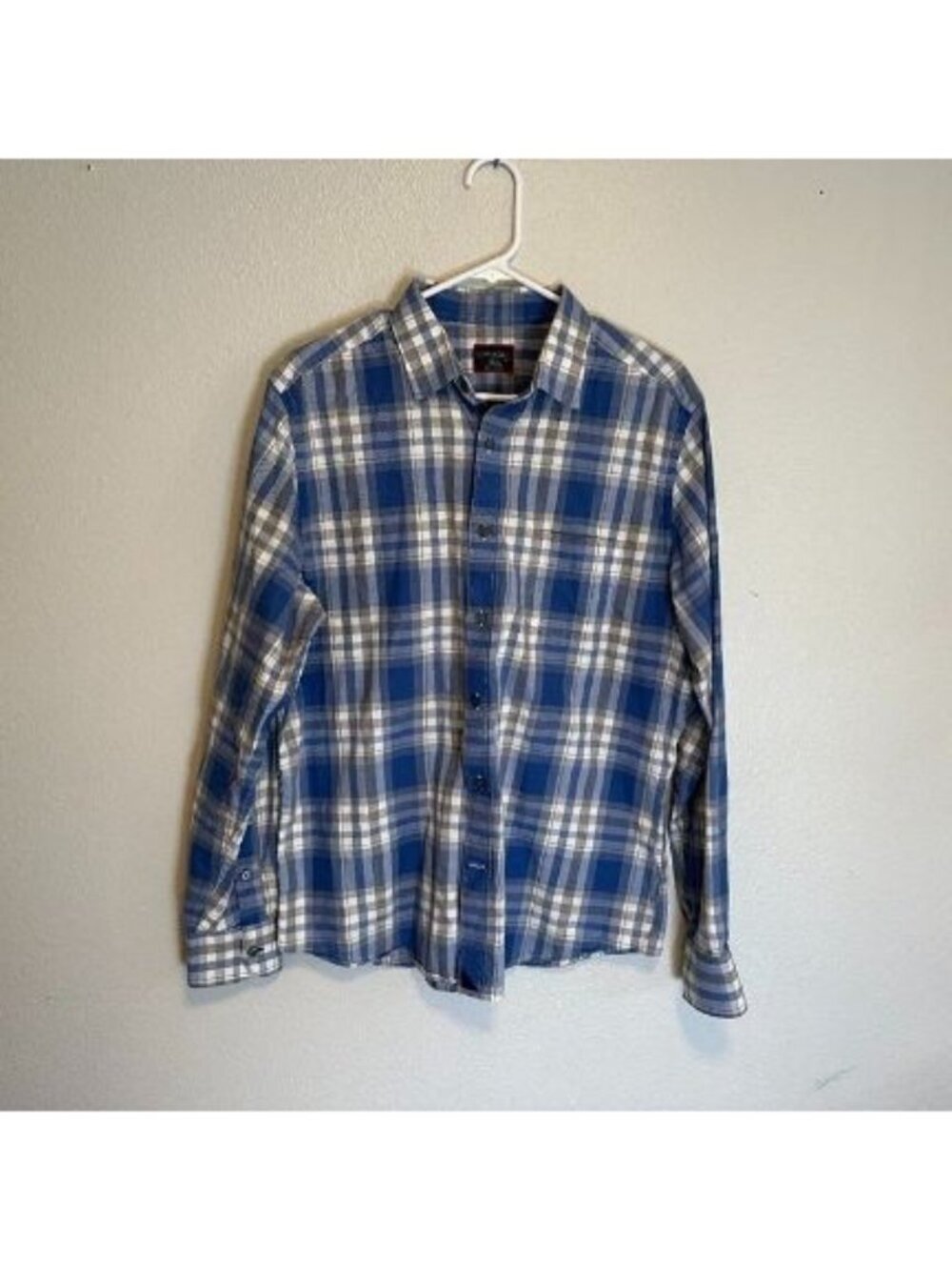 UNTUCKit Grey & Blue Plaid Large Slim Fit 100% Cotton Shirt Summer Casual